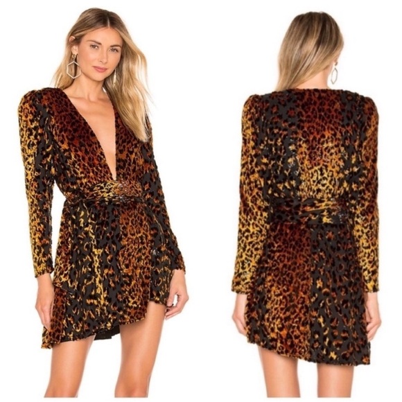 NBD Edie Long Sleeve Velvet Mini Dress Natural Leopard NWT - Picture 1 of 8